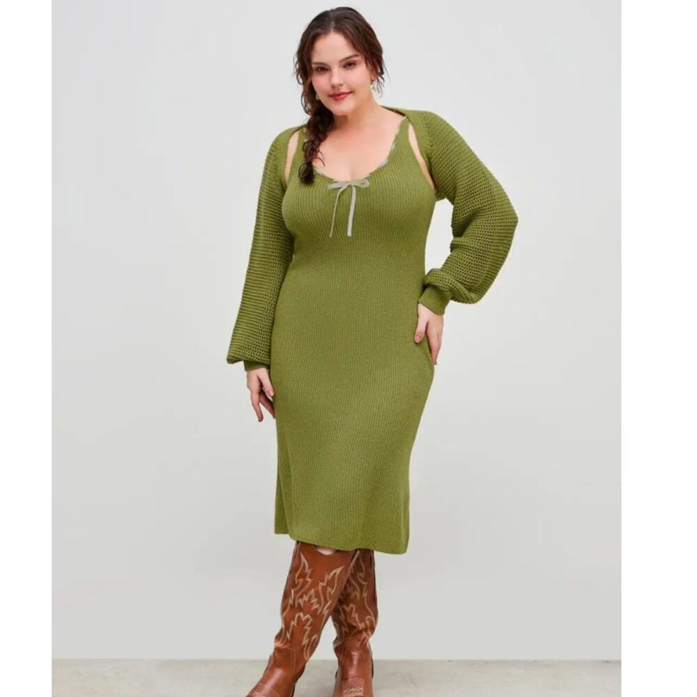 Cider Knitted Sweater Midi Dress Long Sleeve Shrug Set 4X Fairy Grunge Mori Kei